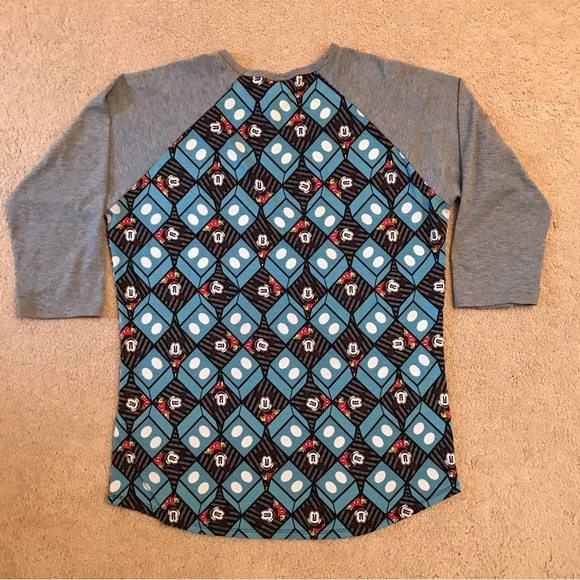 LuLaRoe Disney Randy Raglan Tee Adult Size Large Blue Grey Mickey Mouse - Picture 3 of 8